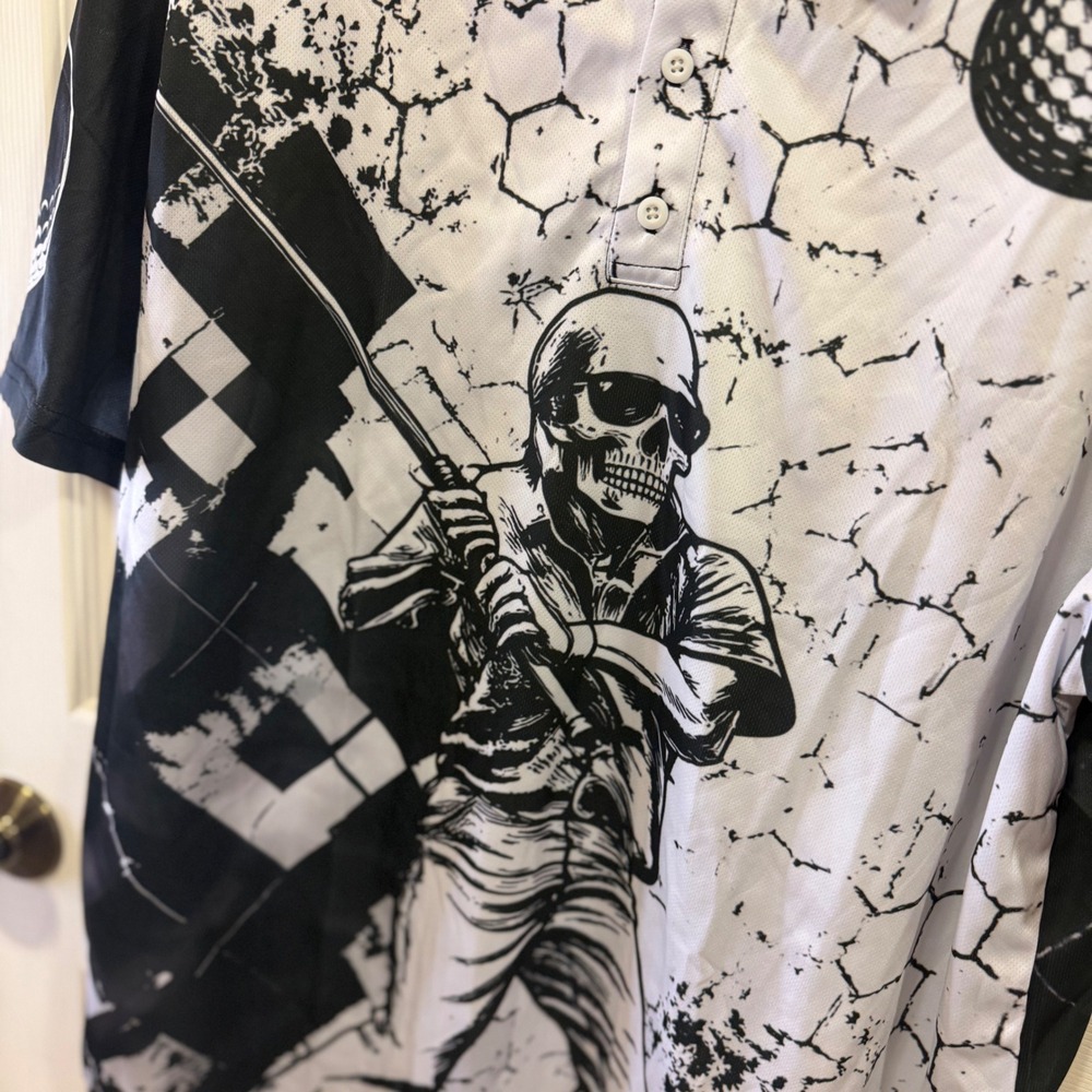 OUFISUN Mens 3XL Skeleton Golf Polo Shirt Black White Graphic Short Sleeve Tee - Picture 10 of 10